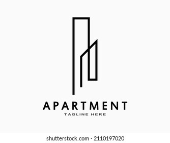 Minimal and abstract apartment logo. Vector line art forms a tower or building. Elegant design for company, architecture, developer, residence.