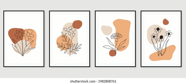 Minimal abstract art background vector. Wall art design for home decoration. Home plant , cactus , flower, botanical doodle hand drawn design for cover, banner, invitation, prints, poster, wallpaper.