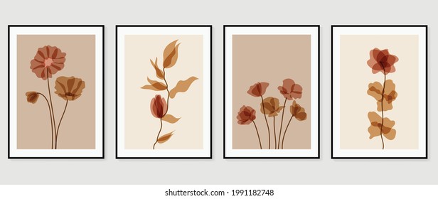 Minimal abstract art background vector. Wall art design for home decoration. Home plant , cactus , flower, botanical doodle hand drawn design for cover, banner, invitation, prints, poster, wallpaper.