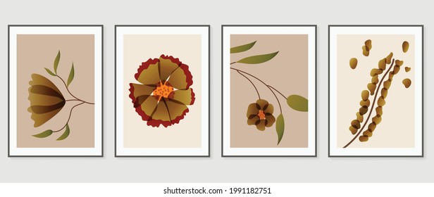 Minimal abstract art background vector. Wall art design for home decoration. Home plant , cactus , flower, botanical doodle hand drawn design for cover, banner, invitation, prints, poster, wallpaper.