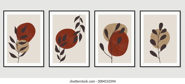 Minimal abstract art background vector. Wall art design for home decoration. Home plant , cactus , flower, botanical doodle hand drawn design for cover, banner, invitation, prints, poster, wallpaper.