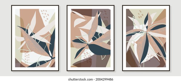 Minimal abstract art background vector. Wall art design for home decoration. Tropical plant , flower, botanical doodle hand drawn watercolor design for prints and home deco.  