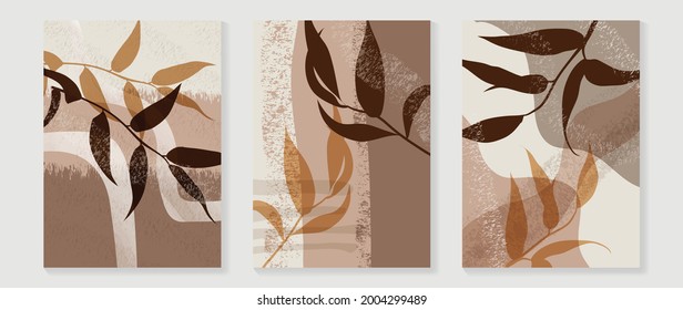 Minimal abstract art background vector. Wall art design for home decoration. Tropical plant , flower, botanical doodle hand drawn watercolor design for prints and home deco.  