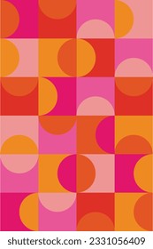 Minimal abstract art with geometric pink shapes. Simple brutalism poster, mid century black geometry pattern retro style. Trendy vector illustration