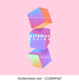 Minimal abstract art with geometric shapes, stylish background with 3d elements cube. Fashion poster, banner, design card vector illustration