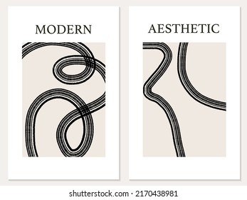 Minimal Abstract  Art Print Composition. Abstract modern mid century poster with black lines elements for poster, cover, wallpaper, wall decor, postcard, stationary, greeting, ready to print