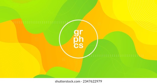 Minimal abstract background colorful liquid fluid with orange, green and yellow gradient color combination. Bright design soft color and overlay lines on background. Eps10 vector
