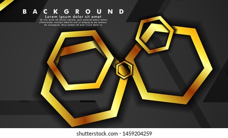 Minimal abstract background design. a golden hexagon ring that overlaps the background of shadows and gray. suitable for your design background