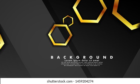 Minimal abstract background design. a golden hexagon ring that overlaps the background of shadows and gray. suitable for your design background