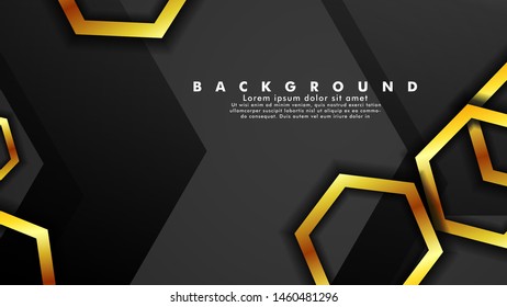 Minimal abstract background design. a golden hexagon ring that overlaps the background of shadows and gray. suitable for your design background