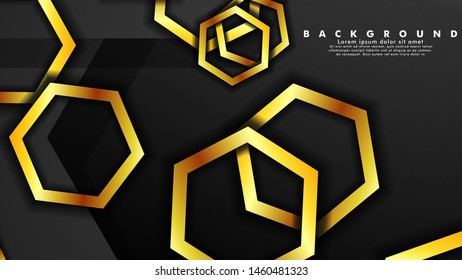 Minimal abstract background design. a golden hexagon ring that overlaps the background of shadows and gray. suitable for your design background