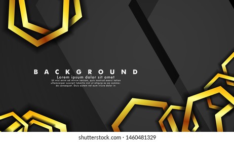 Minimal abstract background design. a golden hexagon ring that overlaps the background of shadows and gray. suitable for your design background