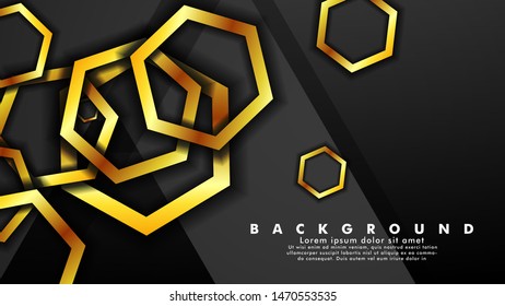 Minimal abstract background design. a golden hexagon ring that overlaps the background of shadows and gray. suitable for your design background