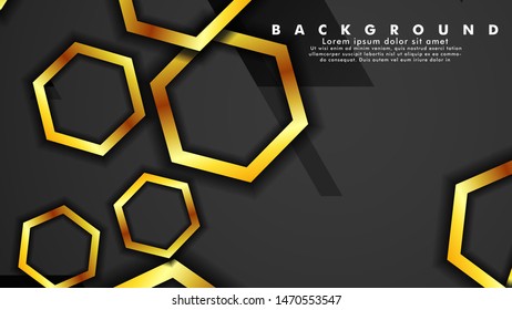 Minimal abstract background design. a golden hexagon ring that overlaps the background of shadows and gray. suitable for your design background