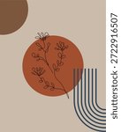 Minimal abstract background with floral line art and organic shapes in neutral tones
