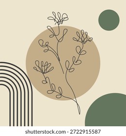Fondo abstracto mínimo con arte de línea floral y Formas orgánicas en tonos neutros