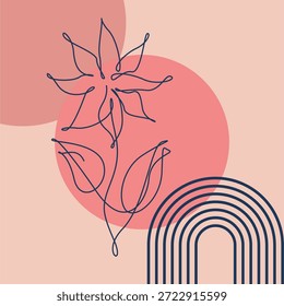 Fondo abstracto mínimo con arte de línea floral y Formas orgánicas en tonos neutros