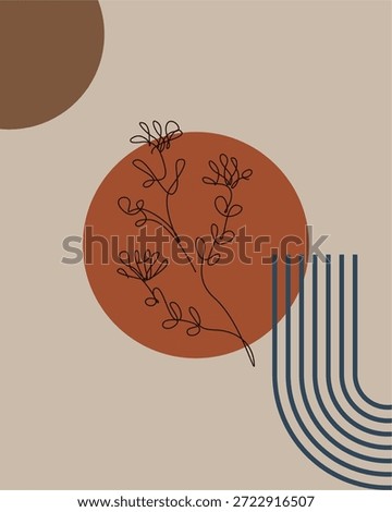 Minimal abstract background with floral line art and organic shapes in neutral tones