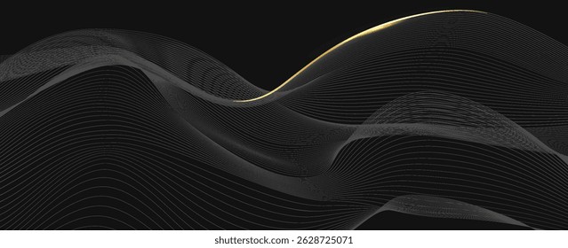 Minimal abstract background with flowing white lines and a subtle golden wave on black, ideal for premium, tech, or modern branding visuals.