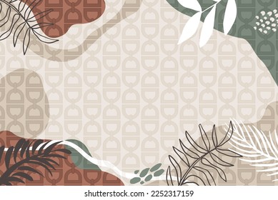 Minimaler abstrakter Hintergrund mit handgezeichnet tropischem Blatt