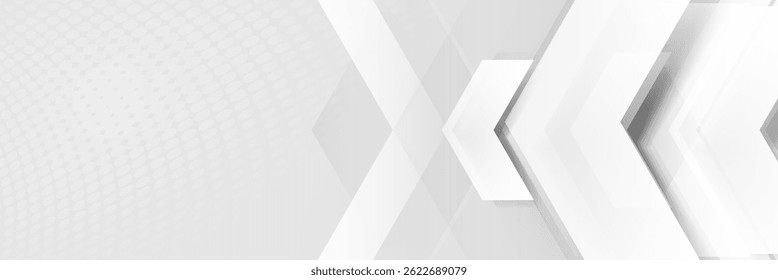 Minimal abstract background with layered white arrows, hex shapes and dotted texture