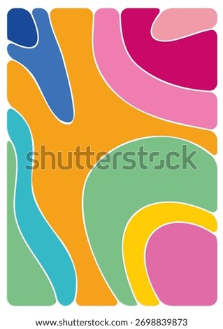 Minimal abstract background with organic cutout shapes on A4 format. Modern artistic composition featuring soft forms, pastel color palette, and paper texture.