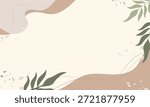 Minimal abstract background with organic shapes and botanical leaves creating a calm neutral floral background for modern branding design.