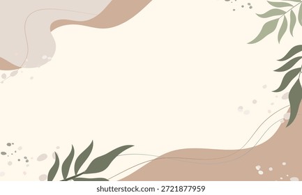 Fondo abstracto mínimo con Formas orgánicas y hojas botánicas que crean un fondo floral neutro tranquilo para el diseño de marca moderno.