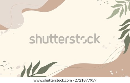 Minimal abstract background with organic shapes and botanical leaves creating a calm neutral floral background for modern branding design.