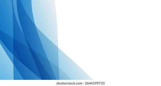 Minimal abstract background with overlapping translucent blue waves on the left and white space on the right, ideal for modern layouts, presentations, or text placement.