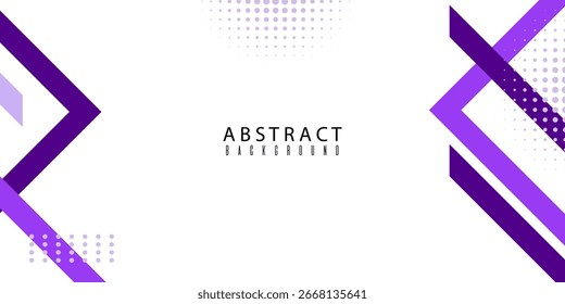Minimal abstract background with purple and violet geometric shapes, diagonal lines, and halftone dots on a white backdrop. vector eps 10