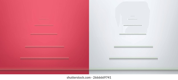 Fondo abstracto mínimo con diseño dividido en degradado rojo y blanco con líneas Horizontales en capas que forman una forma de pirámide.