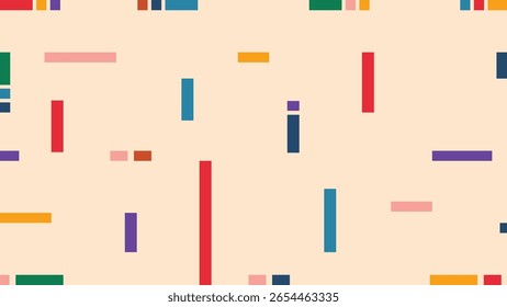 Fundo abstrato mínimo com linhas de cores curtas e blocos espalhados em uma superfície de creme macio. Layout visual moderno e elegante.