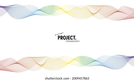 Minimal Abstract background. Simple and stylish rainbow color wavy line with sample text "message, Project, introduction" on white. Design for headline, title, banner, Advertisement. 16:9 HD ratio.