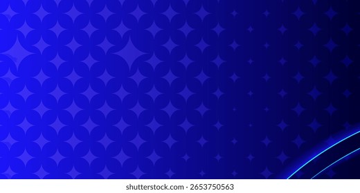 Minimaler abstrakter Hintergrund mit sternförmigem geometrischem Muster, dunkelblauem Farbverlauf und gekrümmten Neonlichtdetails. Perfekt für Präsentationen, Branding und Design mit Technologiethema.
