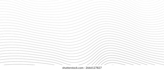 Fundo abstrato mínimo com linhas onduladas cinzentas finas em uma superfície branca. Elegante e sutil padrão linear, ideal para apresentações, sites, interfaces modernas e design de impressão