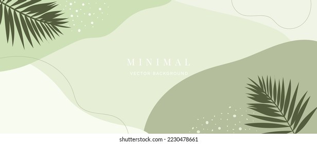 Minimal abstract background vector illustration. Soft earth tone pastel color organic shape, dot pattern, curve lines, tropical leaf. Design for wall art, print, poster, home decor, cover, wallpaper.