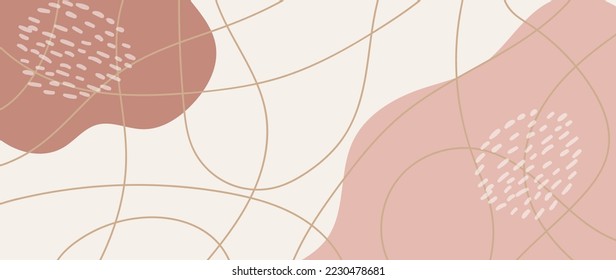 Ilustración mínima abstracta del vector de fondo. Tono de tierra suave color pastel, trenzado, enredado arte de la línea de la curva. Diseño para la decoración, tarjeta, arte de la pared, impresión, afiche, decoración casera, cubierta, papel pintado.