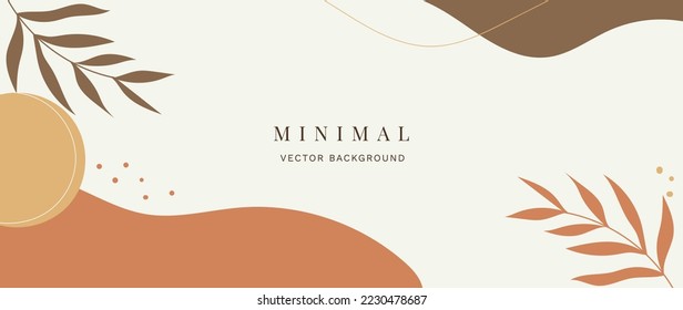 Minimal abstract background vector illustration. Soft earth tone pastel color organic shape, dot pattern, curve lines, leaf branch. Design for wall art, print, poster, home decor, cover, wallpaper.