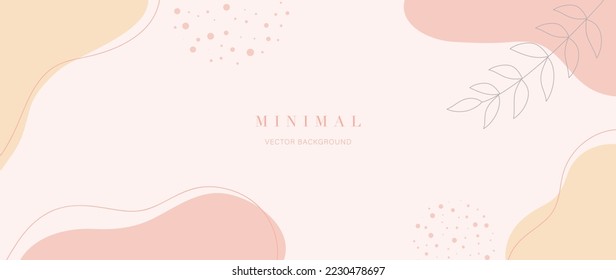 Minimal abstract background vector illustration. Soft earth tone pastel color organic shape, dot pattern, curve lines, leaf branch. Design for wall art, print, poster, home decor, cover, wallpaper.