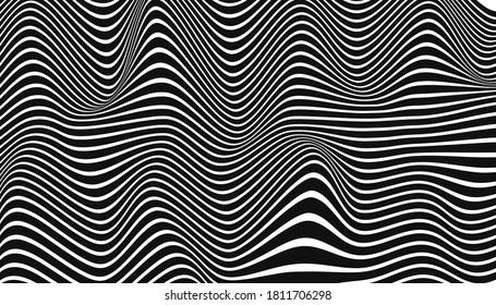 Patrón mínimo de línea ondulada abstracta de fondo, arte óptico, ondulación moderna, ilustración de rayas de línea geométrica vectorial. EPS 10.