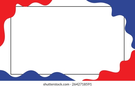 Minimal abstract background with wavy red and blue border edges and a central white area framed by a thin rectangle. Ideal for creative presentations, banners, and modern graphic designs.