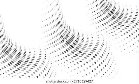Minimal abstract black halftone dot wave background with soft flowing curves for modern presentation, business banner, branding, website header, technology, and clean graphic design.