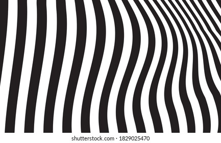 Minimal abstract black and white background. Black wavy lines pattern. Optical art, opart striped. Modern waves, geometric line stripes. vector illustration	