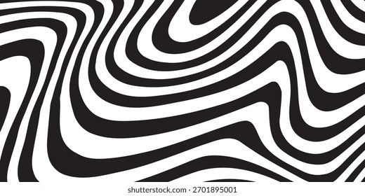 Fundo preto e branco abstrato mínimo. Padrão de linhas onduladas pretas. Arte ótica, parte listrada. Conceito moderno para design gráfico, fundo, web design, cartaz, banner, livro, slideshow.