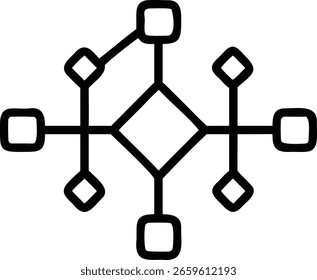 Eine minimale und abstrakte schwarz-weiße Vektorgrafik eines geometrischen Netzwerks, perfekt für modernes Logo-Design, Infografiken und Druckprojekte, die ein sauberes, einfaches Grafikelement erfordern.