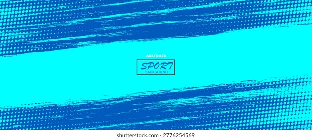 Minimal Abstract Blue Frame Grunge Sport Design In Cyan Background with dynamic brush strokes, halftone dots, and modern sporty texture