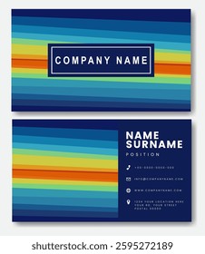 Minimal abstract business card template. Modern corporate stationery id layout with colorful stripes