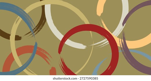 Círculos abstractos mínimos de fondo en colores de tonos tierra para el Web y la marca. Curved Dry Brush Stroke . Línea de pincel en bucle . Vector