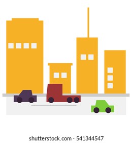 Minimal abstract city road and buildings, colorful flat style vector illustration